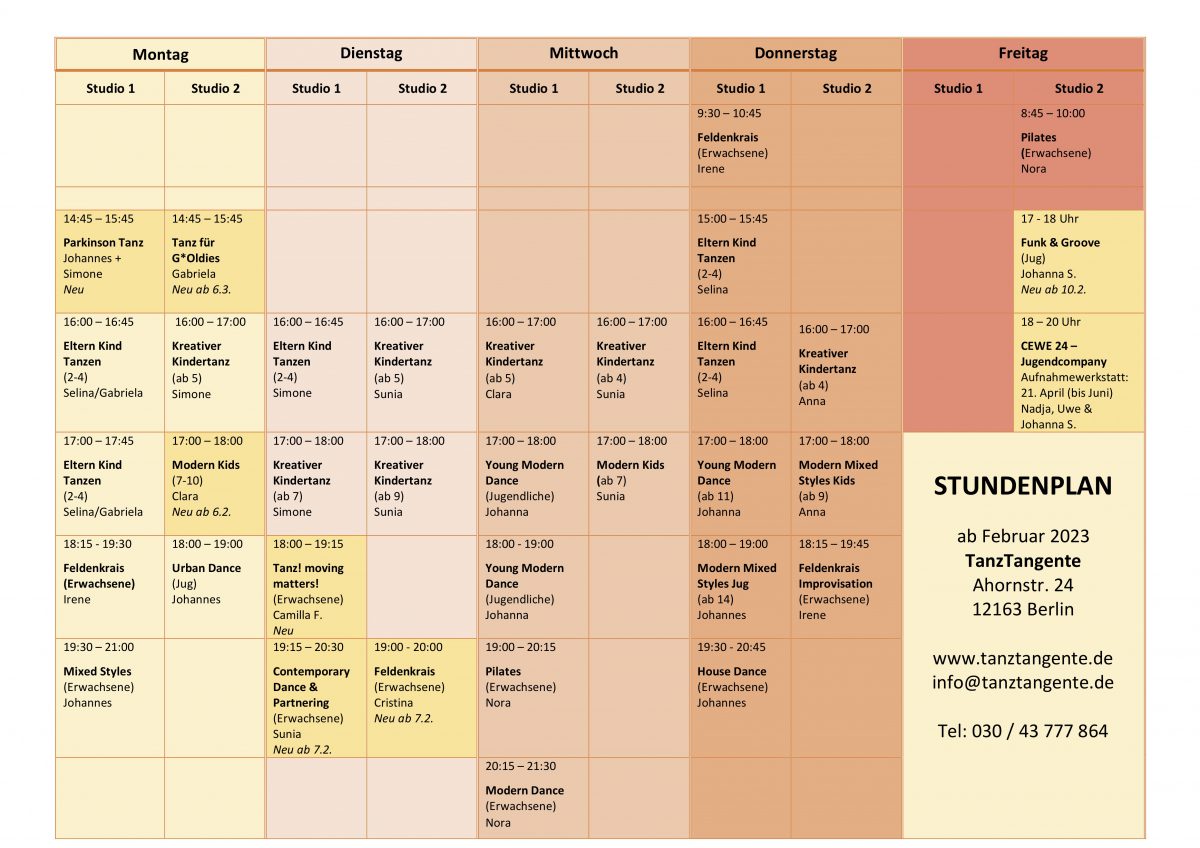 Stundenplan ab Februar 2023