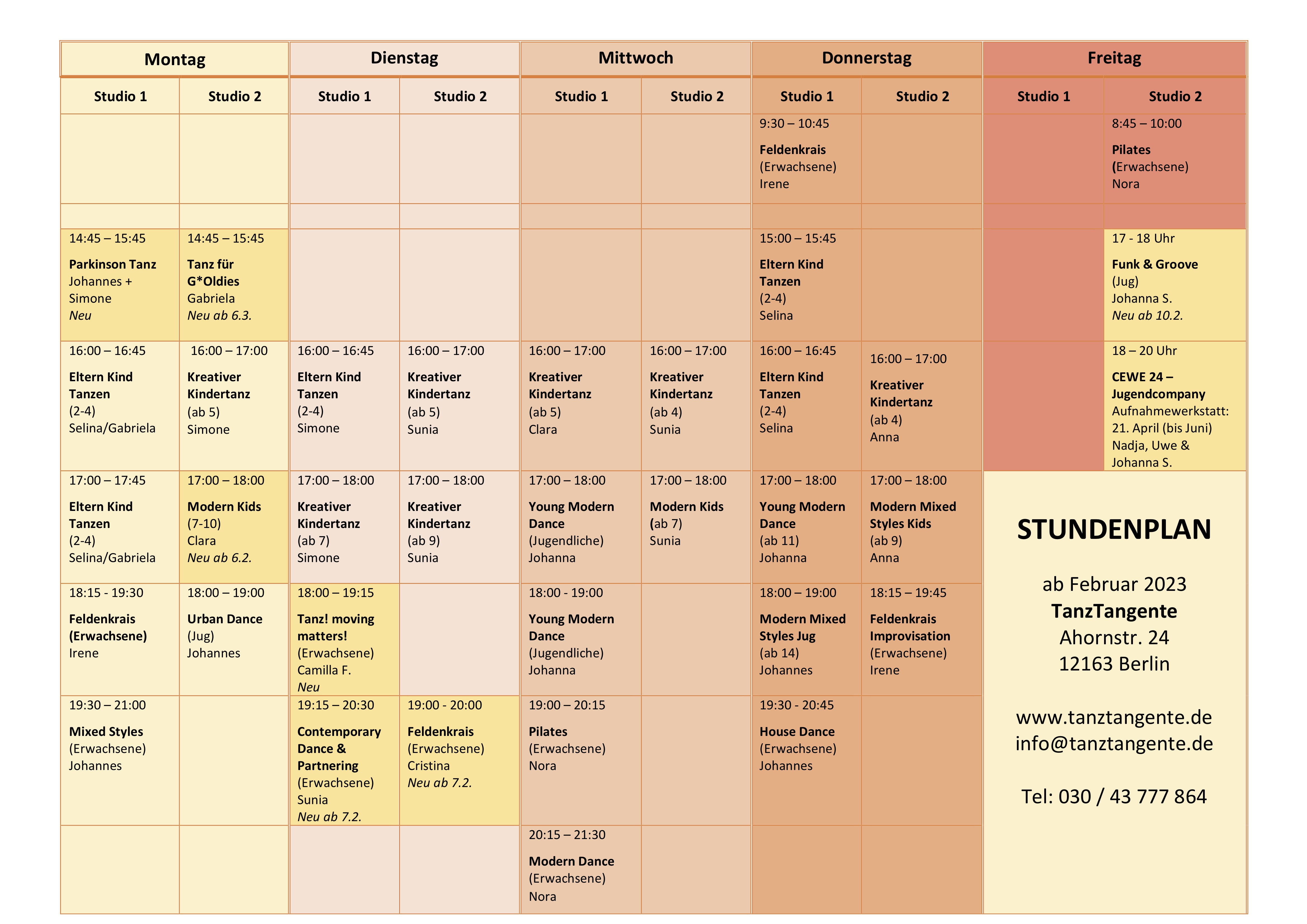 STUNDENPLAN TANZTANGENTE