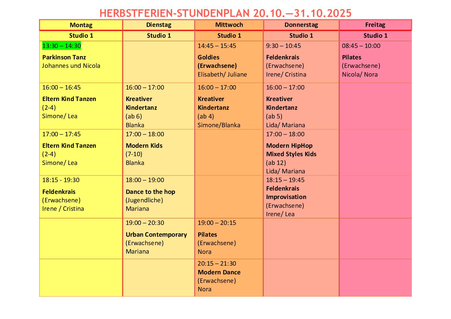Du betrachtest gerade HERBSTFERIEN STUNDENPLAN