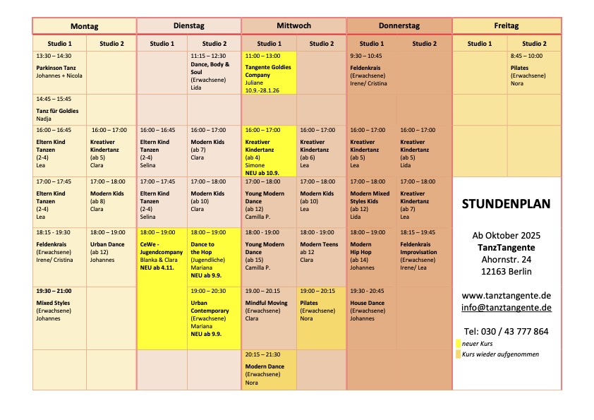 Mehr über den Artikel erfahren STUNDENPLAN TANZTANGENTE