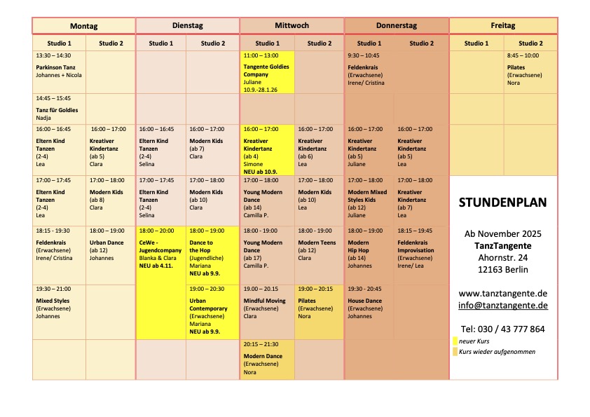 Mehr über den Artikel erfahren STUNDENPLAN TANZTANGENTE