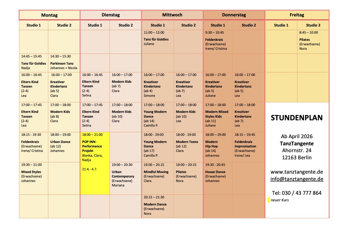 Mehr über den Artikel erfahren STUNDENPLAN TANZTANGENTE