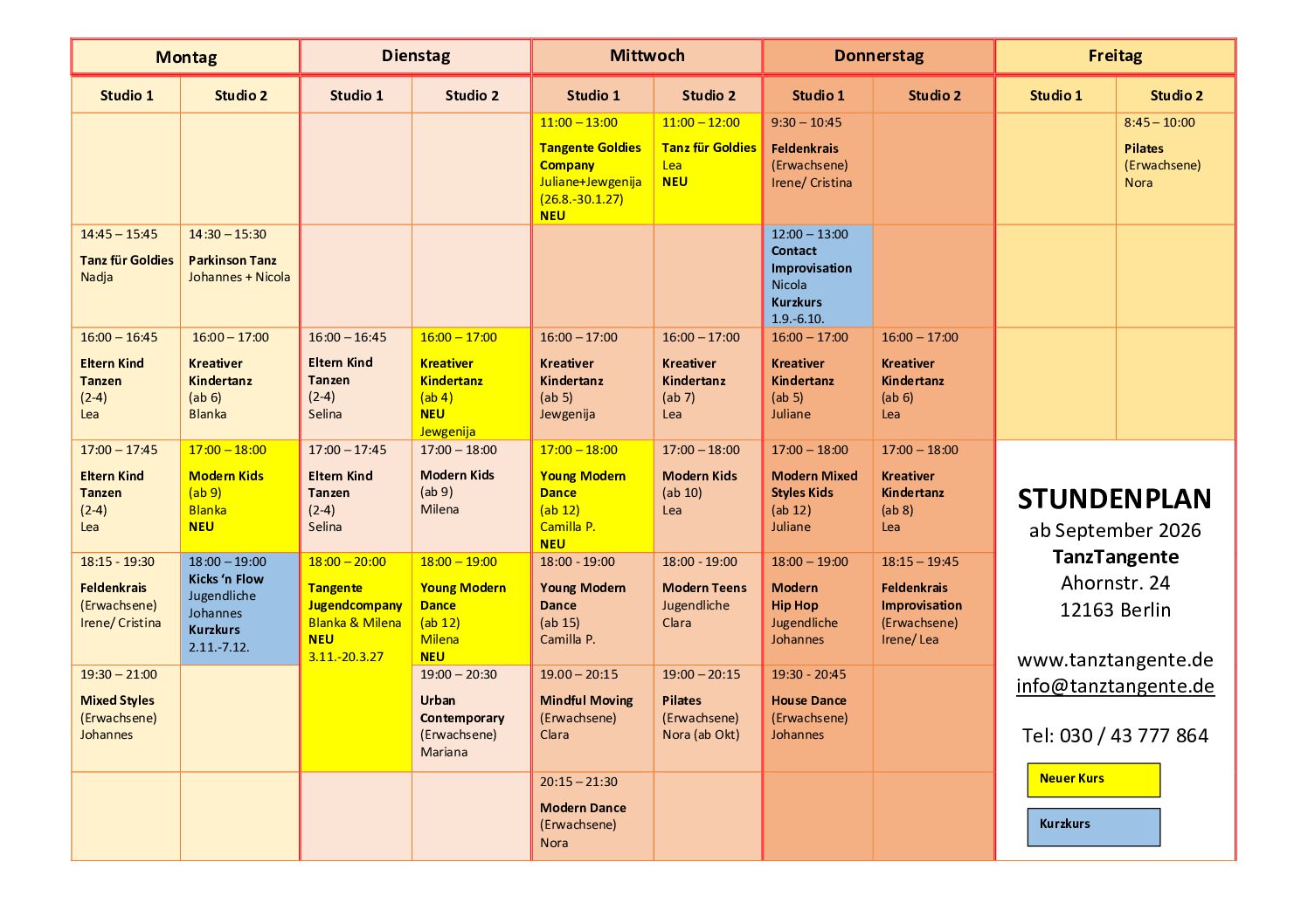 Du betrachtest gerade STUNDENPLAN TANZTANGENTE