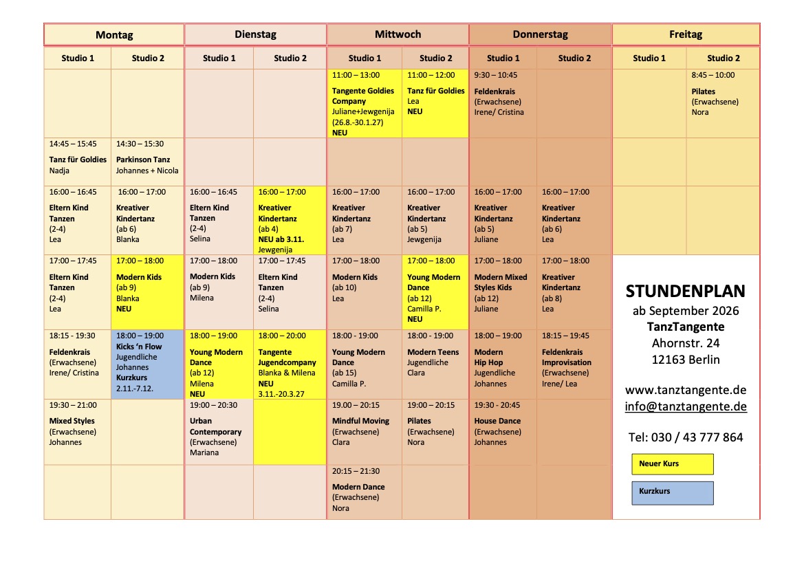 Mehr über den Artikel erfahren STUNDENPLAN TANZTANGENTE